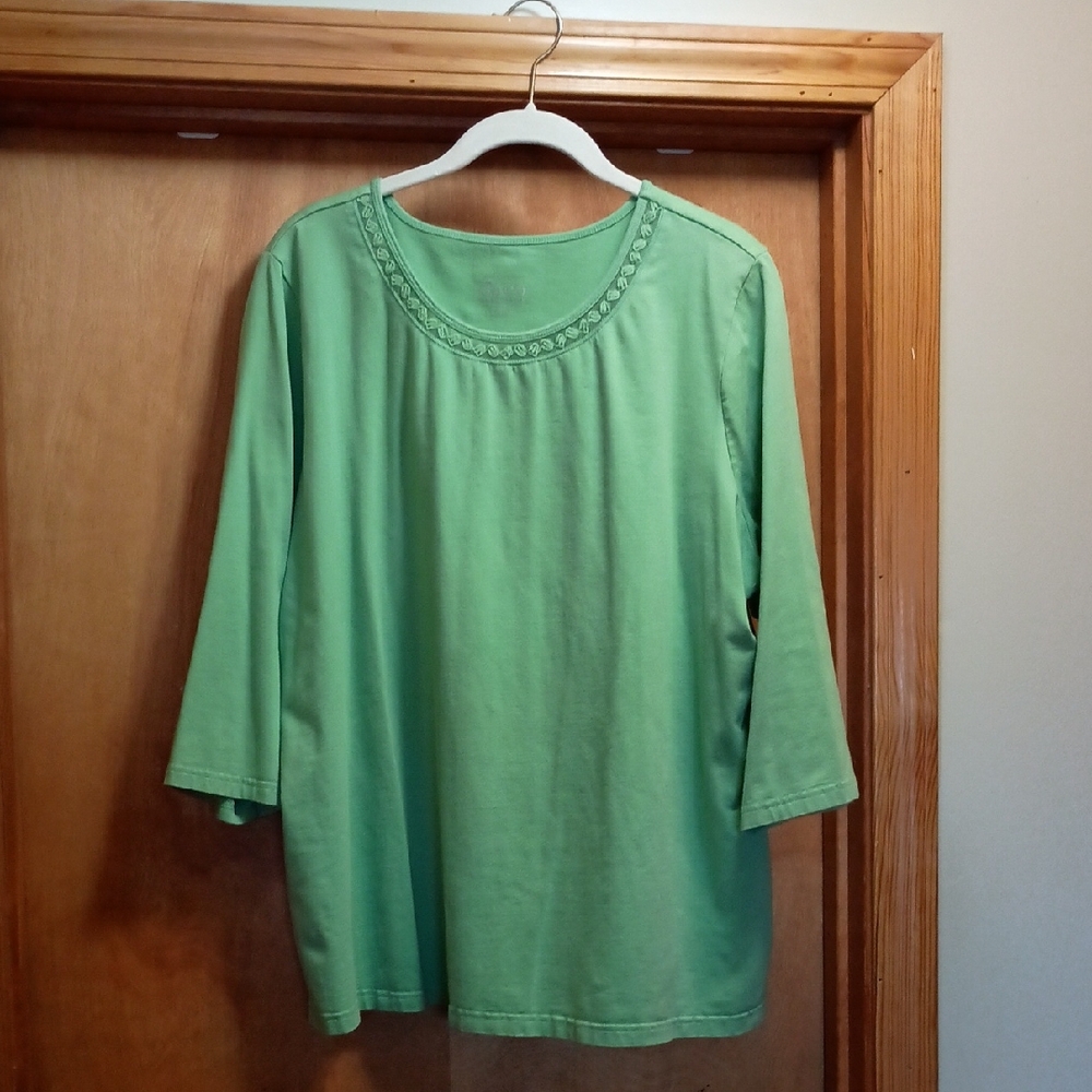 Denim&Co Light Green Long Sleeve Top